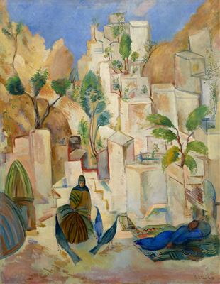 Sample artwork by Pavel Varfolomevich Kuznetsov (1878 - 1968), known for symbolist, poetic landscape, figures, still life and townscape painting, graphic art - View similar artists and auction records