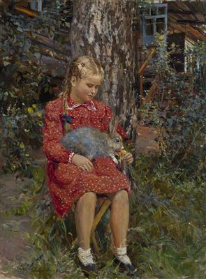 Girl with a Rabbit by Dmitri Arkadievich Nalbandyan - Auction record, sale price, and art valuation. Compare with similar artists and explore comparable artworks.