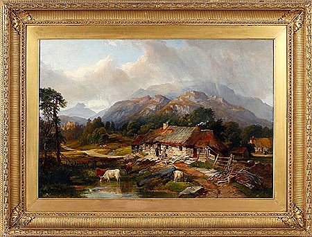 "Mountainside Hamlet with Figures, Farm Animals and Cottages in a Landscape"