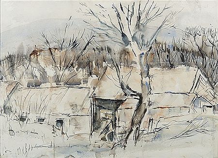 Farm Outhouses Winter, Glenasmole by Anthony Malin - Auction record, sale price, and art valuation. Compare with similar artists and explore comparable artworks.