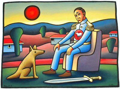 Portrait of Chris O'Doherty: “Self Portrait in Full Dress Uniform with Dog and Sword”