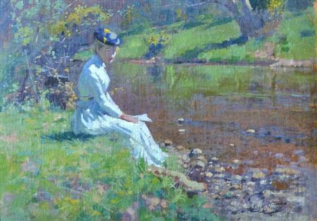 Lady by the Riverbank by James McLauchlan Nairn - Auction record, sale price, and art valuation. Compare with similar artists and explore comparable artworks.
