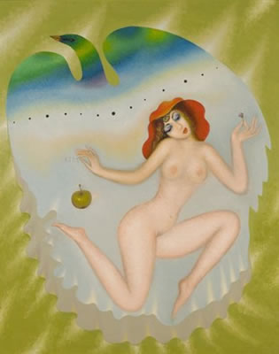 Leida avec une pomme