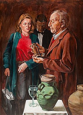 THE ANTIQUES SELLER by Drysdale Scott - Auction record, sale price, and art valuation. Compare with similar artists and explore comparable artworks.