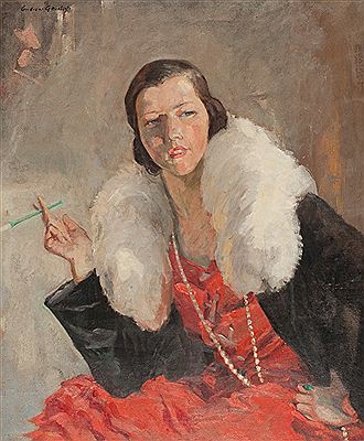 PORTRAIT OF A LADY IN SCARLETT by Andrew Archer Gamley - Auction record, sale price, and art valuation. Compare with similar artists and explore comparable artworks.