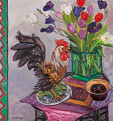 COCKEREL AND TULIPS
