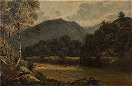 MOUNTAIN RIVER SCENE by James E Hanbridge - Auction record, sale price, and art valuation. Compare with similar artists and explore comparable artworks.