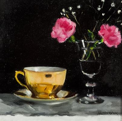 TEA CUP AND PINK CARNATIONS
