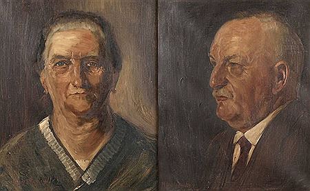Damen- und Herrenportrait Kopfbildnisse einer älteren Frau und eines älteren Herrn vor dunklem Grund by Hans Holzmuller - Auction record, sale price, and art valuation. Compare with similar artists and explore comparable artworks.