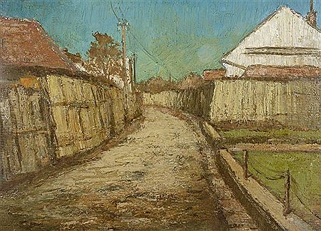 Dorfstraße im Herbst Blick entlang einer menschenleeren