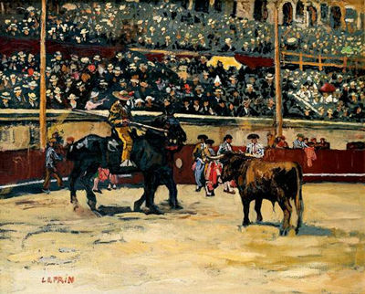 Picador devant un taureau dans l'arène