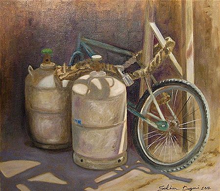 Gas Tanks and Bicycle by Salim Digmi - Auction record, sale price, and art valuation. Compare with similar artists and explore comparable artworks.