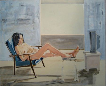 Nude in front of the Television
