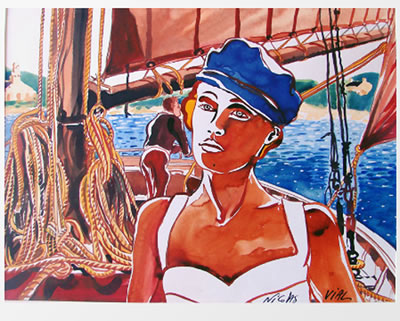 Jeune femme sur le bateau