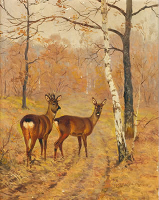 Brocard et chèvre aux aguets à l'orée du bois