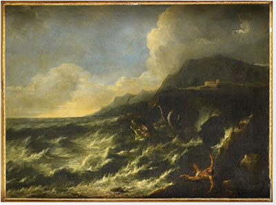 Paysage de mer avec Jonas et la baleine AND Paysage de mer avec le Christ et un apôtre (a pair)