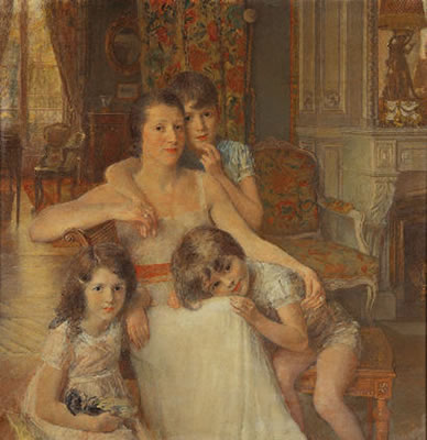 Portrait de Madame ... dans son salon avec ses enfants