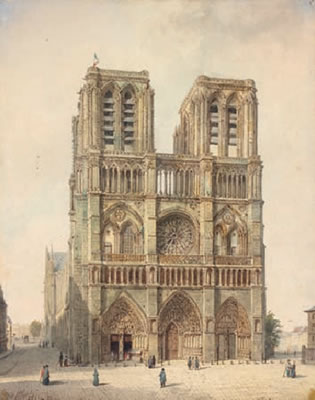 Vue animée de la façade de Notre-Dame de Paris