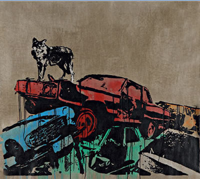 Car mountains with wolfs