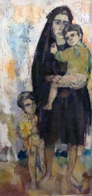 Veuve et ses deux enfants
