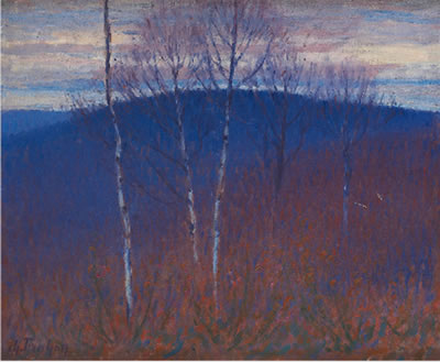 Sous bois en hiver, la colline bleue