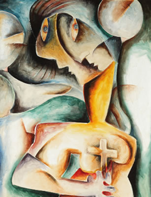 Sample artwork by Alexandra Nechita (Born 1985), known for cubist expression painting - View similar artists and auction records