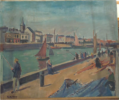 Pêcheurs et ravaudeuses de filets sur le port