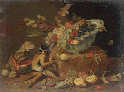 Nature morte aux fruits, coupe blanche et bleue et singe by Jan van Kessel III - Auction record, sale price, and art valuation. Compare with similar artists and explore comparable artworks.