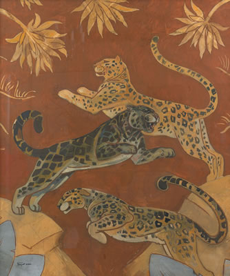 Trois Panthères sur fond japonisant", Circa 1925