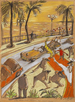 Cannes, elle descendait toujours en saison creuse Publié dans le journal " Le Monde " en n&b (août 1996) et publié dans Bonheurs page 60 aux éditions Glénat