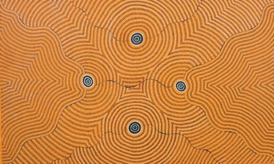 Sample artwork by William Sandy (Born 1944), known for aboriginal dot painting symbolic of dreamtime stories, design - View similar artists and auction records