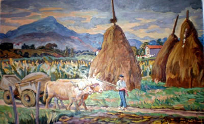 Saint Jean-de-Luz: attelage de boeufs et bouvier