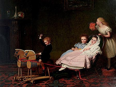 Quatre enfants jouant dans un salon