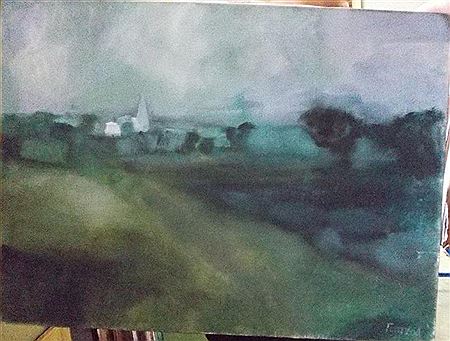 Paysage avec une église dans le lointain