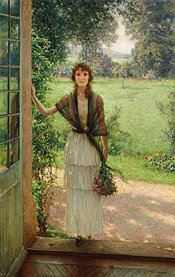 Jeune femme devant le jardin