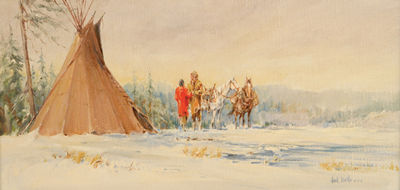 Mountain Man & Indian Woman by Hank Lawshe - Auction record, sale price, and art valuation. Compare with similar artists and explore comparable artworks.