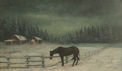 Log Cabin with Horse