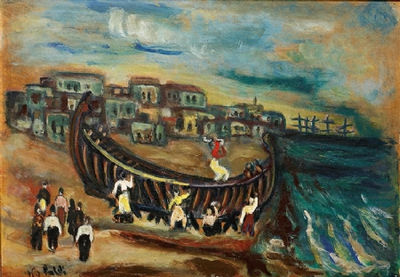 Sailors next to a ship in Jaffa