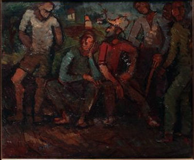 Double sided painting- Workers (recto) and Abstract (verso)