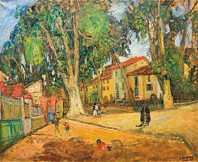 Village square in Ceret, 1954