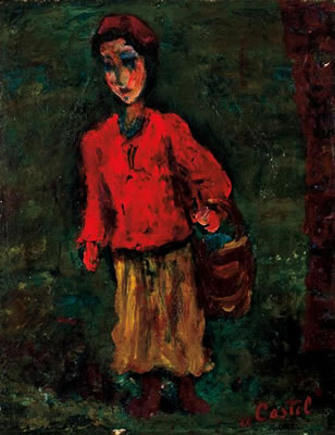 Portrait of Moshe Elazar Castel: Self portrait as a young boy with red shirt