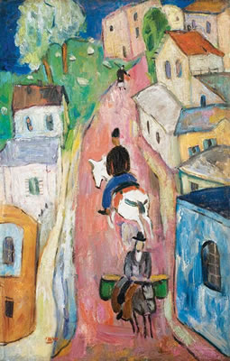 Riders in Safed by Menachem Shemi - Auction record, sale price, and art valuation. Compare with similar artists and explore comparable artworks.