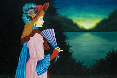 Woman with purple fan