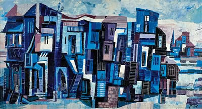 Blue houses by Yossi Stern - Auction record, sale price, and art valuation. Compare with similar artists and explore comparable artworks.