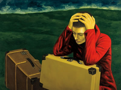 Figure with suitcases