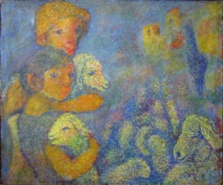 Young shepherds with their flock by Arie Kaplon - Auction record, sale price, and art valuation. Compare with similar artists and explore comparable artworks.