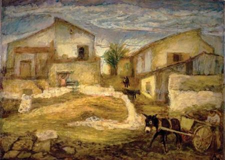 Courtyard in Shfeya, 1929 by Arieh Allweil - Auction record, sale price, and art valuation. Compare with similar artists and explore comparable artworks.