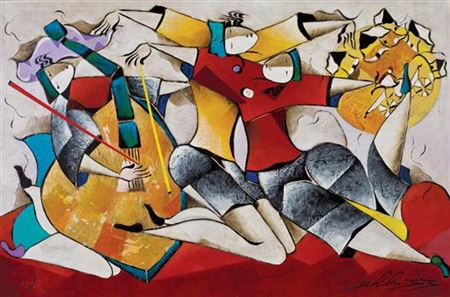Sample artwork by David Schluss (Born 1943), known for whimsical abstract image painting, sketching, pencil drawing - View similar artists and auction records