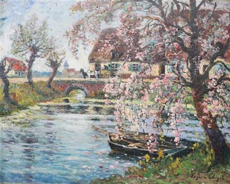 Printemps sur la rivière et la ferme