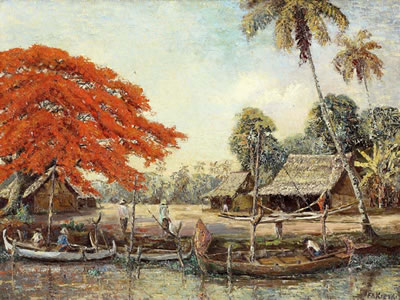 Fishermen Boats near the Flamboyant Tree